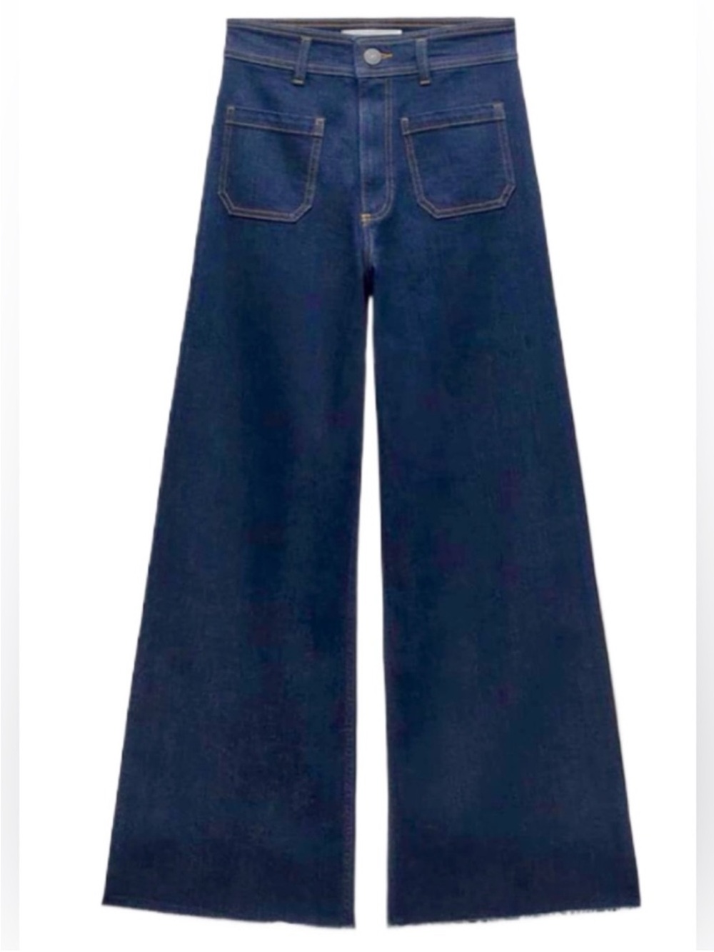 Zara patch pockets Marine Straight Jeans in Dark Blue Denim